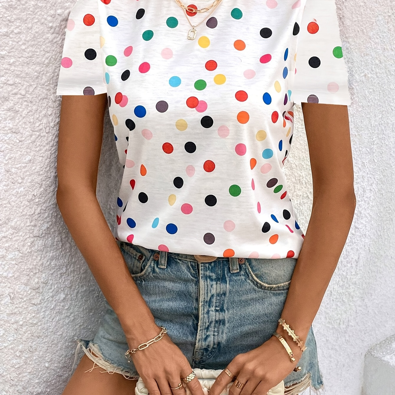 

Fashionable Women's Clothing Featuring, Women's Polka Dot Printed T-shirt.