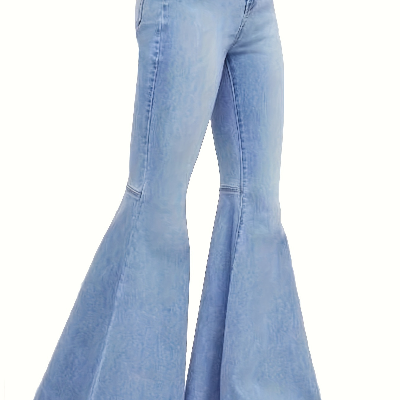 

Women' Bell Bottom Pants High Waist Tassel Stretch Jeans Blue