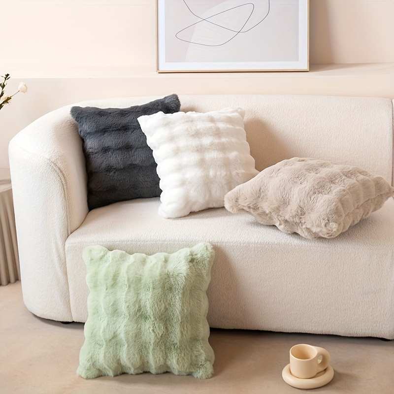 

1pc Solid Color Fur Plush Pillow Soft Glutinous Sofa Pillow Short Plush Waist Cushion Decorative Rabbit Velvet Throw Cushion Cover