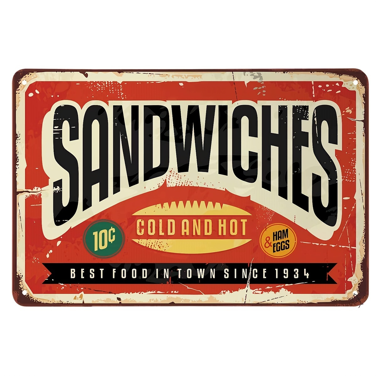 1pc Sandwiches Tin Signs Cold And Hot Best Food In Town Vintage Metal 1pc Sandwiches Tin Signs Cold And Hot Best Food In Town Vintage Metal