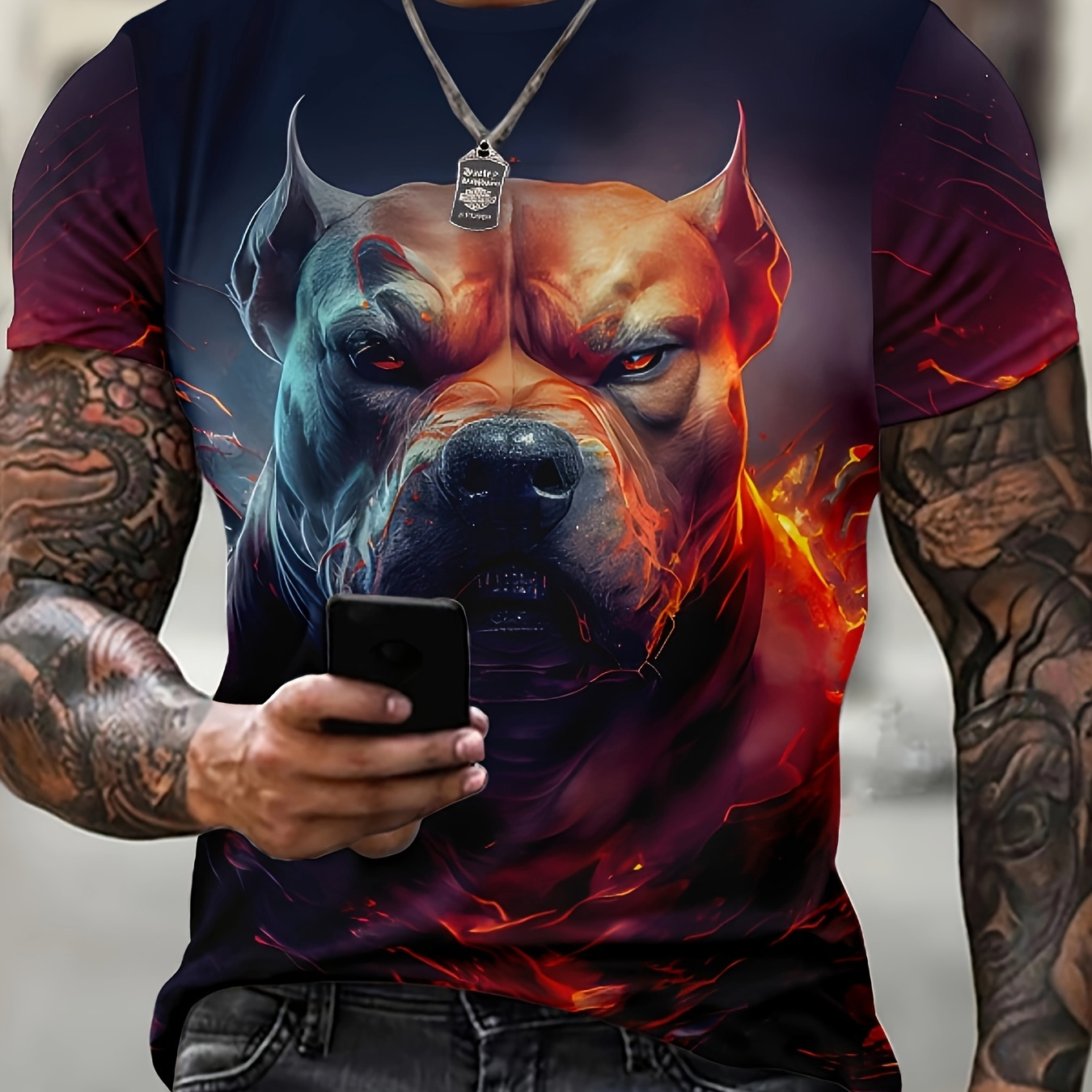 

Men's Dog Print T-shirt, Casual Short Sleeve Crew Neck Tee, Men's Clothing For Outdoor