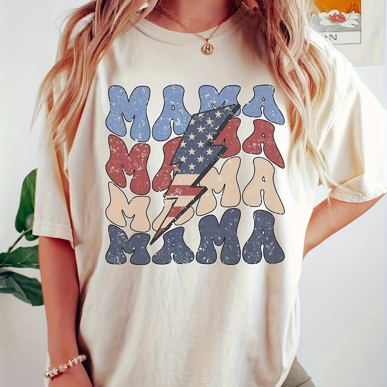 

Mama Letter Print Crew Neck T-shirt, Casual Short Sleeve Top For Spring & Summer, Women's Clothing