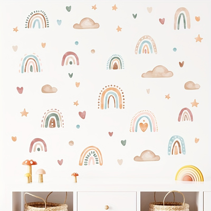 

1 Sheet Rainbow Heart Clouds Vinyl Wall Stickers - Diy Murals For Room Decor