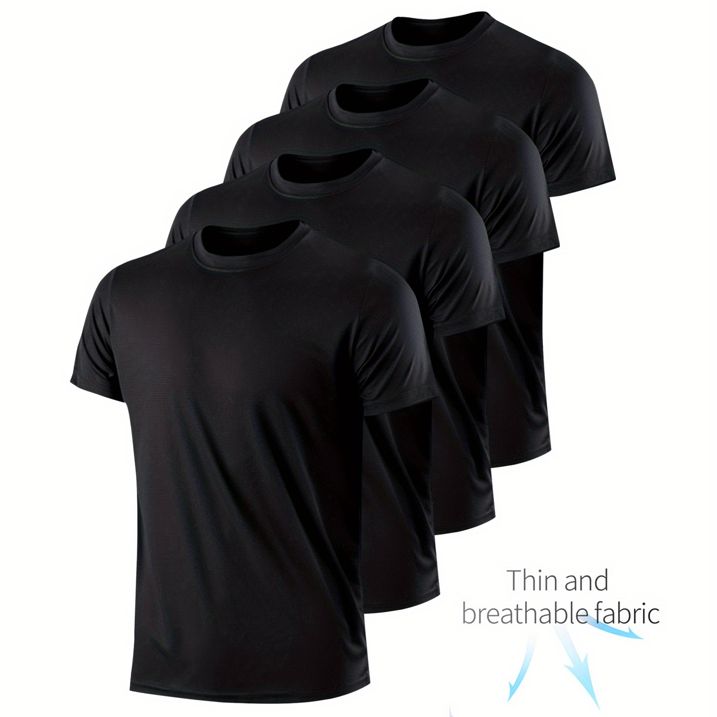 

4pcs Men's Solid Slightly Stretch Quick-drying Breathable Short Sleeve Round Neck Comfy T-shirt For Gym Fitness Training