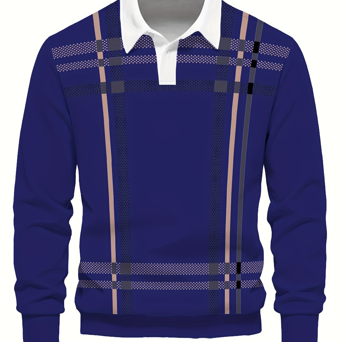 

Men's Casual Lapel Sweatshirt - 3d Printed, Button-up, Long Sleeve, Lightweight Polyester , Machine Washable - Stylish Striped Pattern For Fall/winter