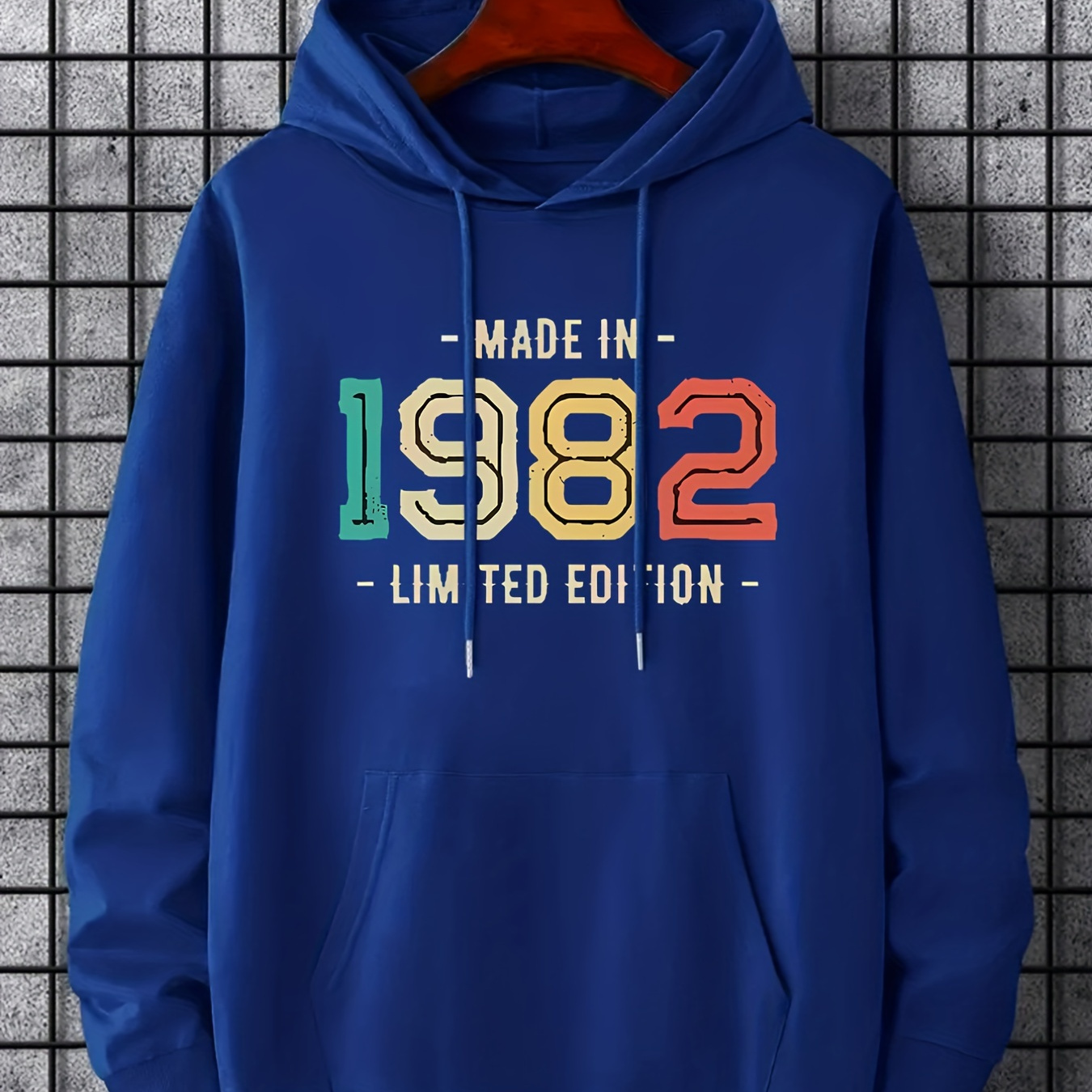 

Plus Size Men's Hooded Sweatshirt "1982" Print Hoodies Fashion Casual Oversized Tops For Spring/autumn, Men's Clothing