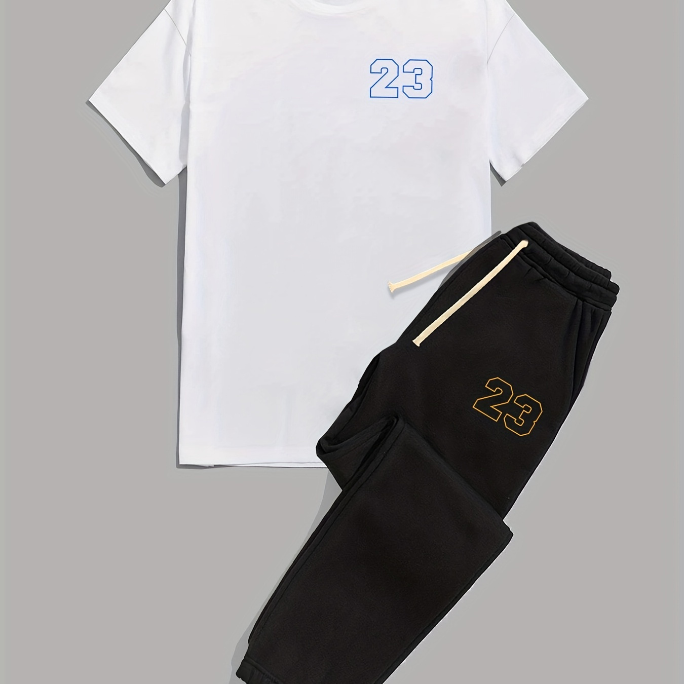 

23 Print Men's 2 Pieces Outfits, Short Sleeve T-shirt And Drawstring Trousers Set