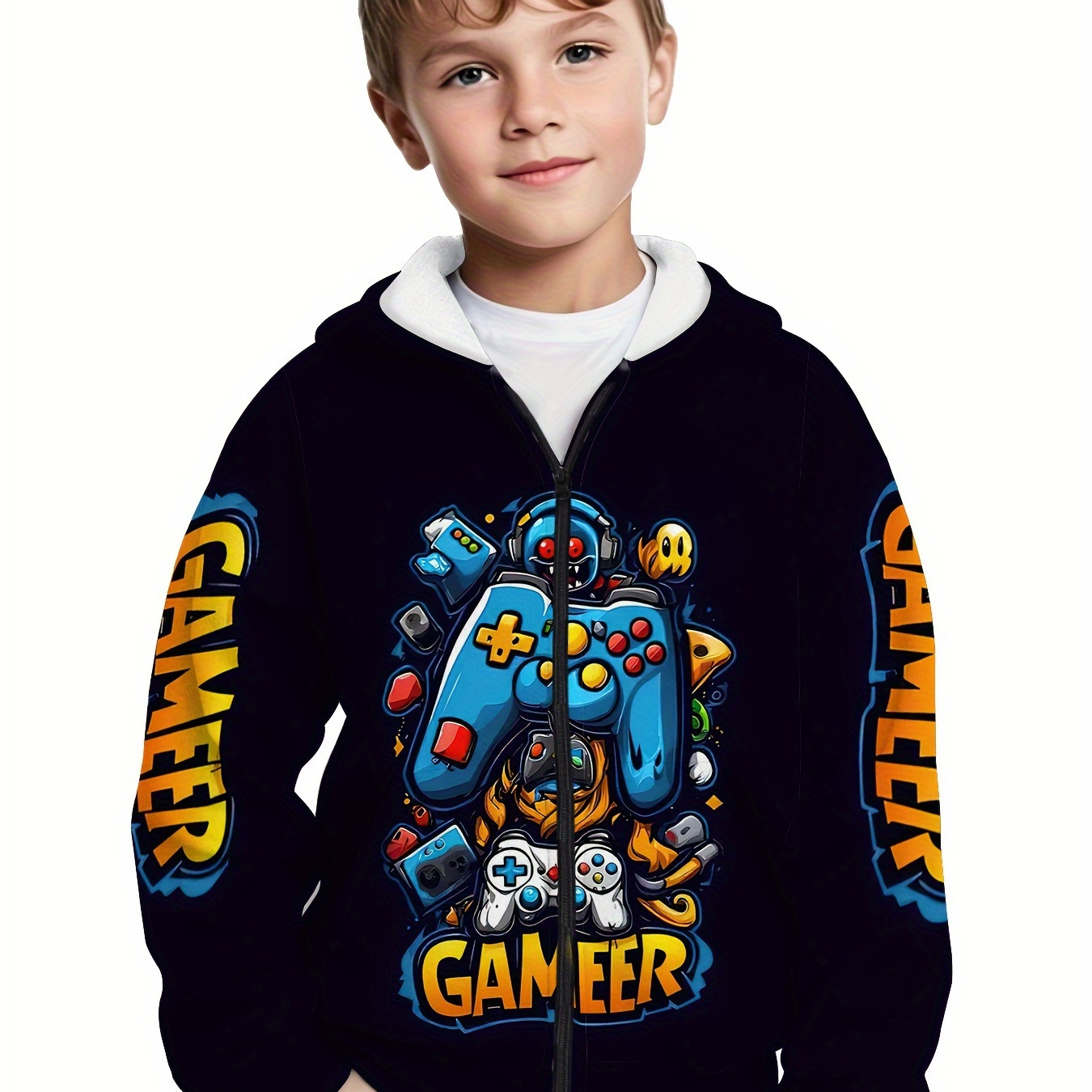 

Cartoon Gamepad 3d Boys Zip Up Hooded Sweatshirt Casual Long Sleeve Hoodie, Gym Sports Hooded Jacket