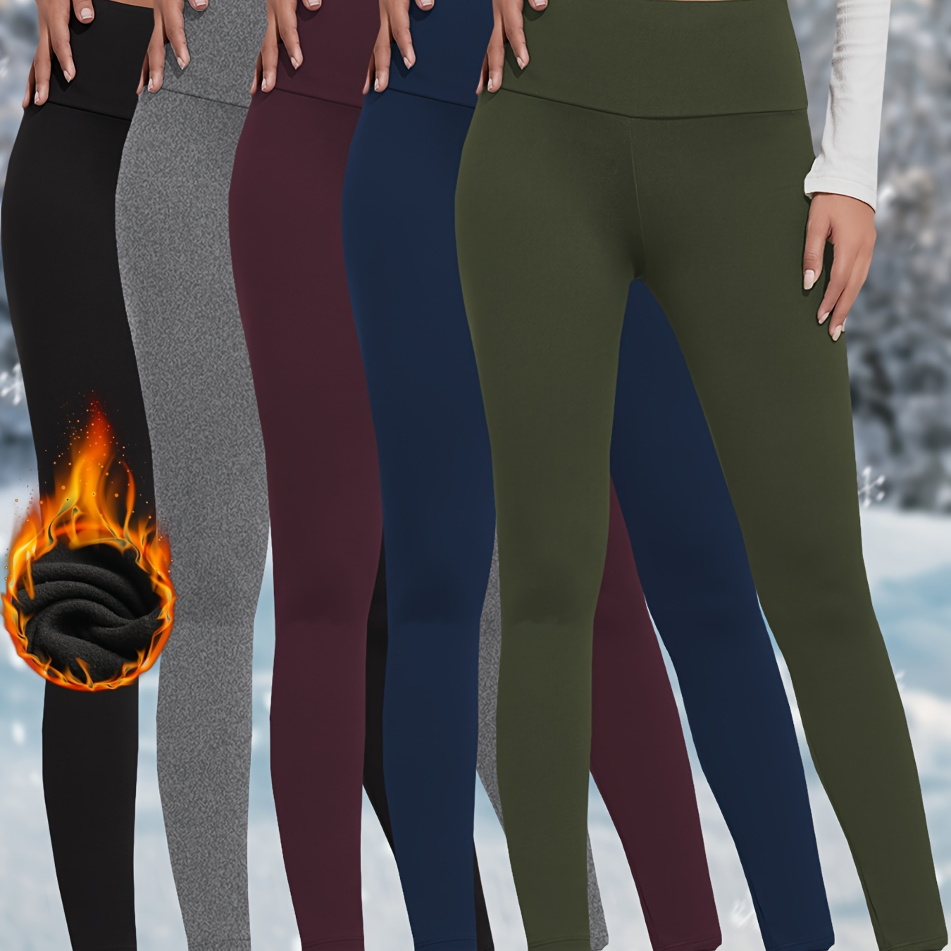 

5-pack Women's High-waisted Thermal Leggings, 92% Polyester 8% Spandex, Solid Color, Long Skinny Yoga Pants, Knit Fabric, 190g/m², Stretchy Workout Tights For Fall/winter Sports