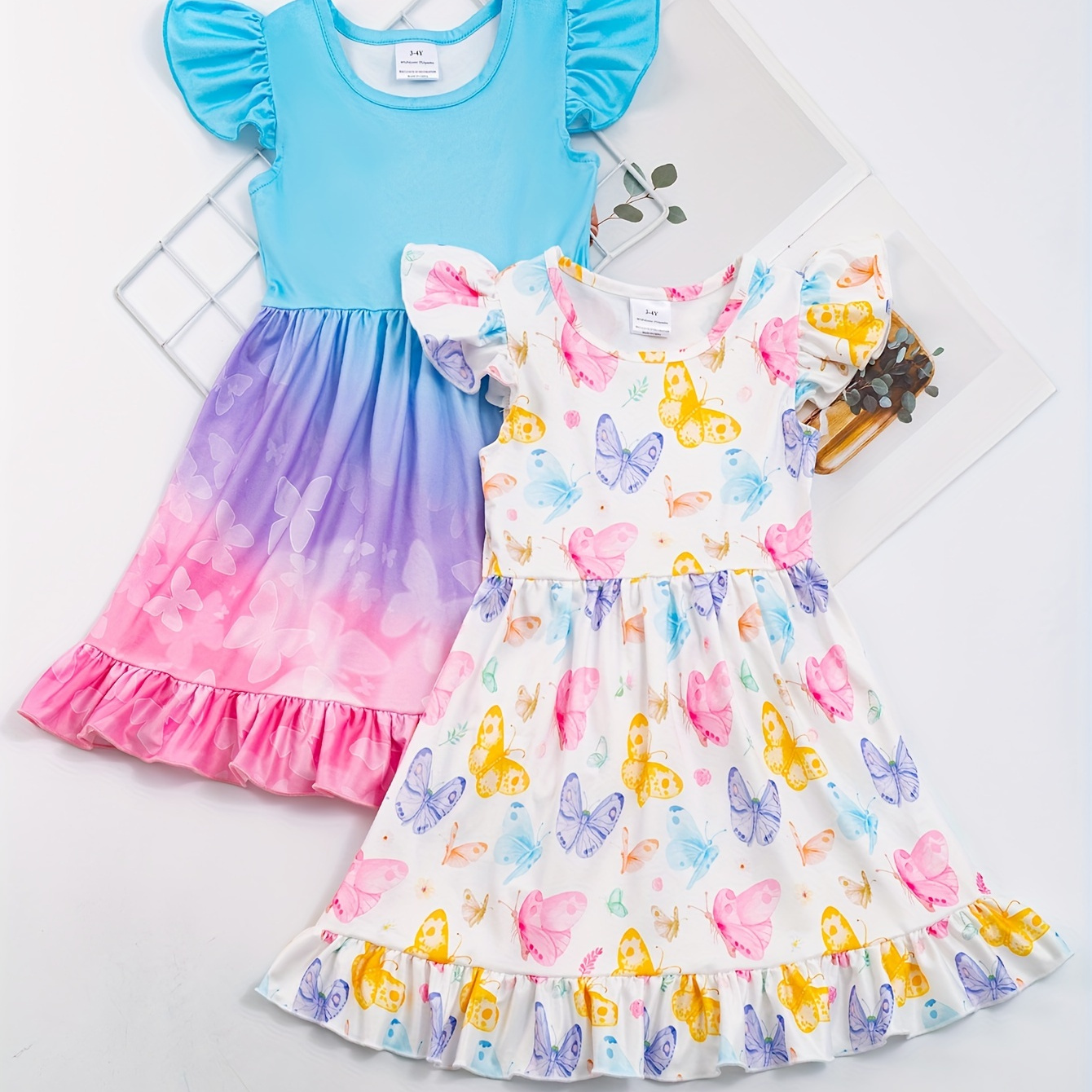 

Summer Girls Butterfly & Tie Dye Print Flying Sleeve Dresses Set