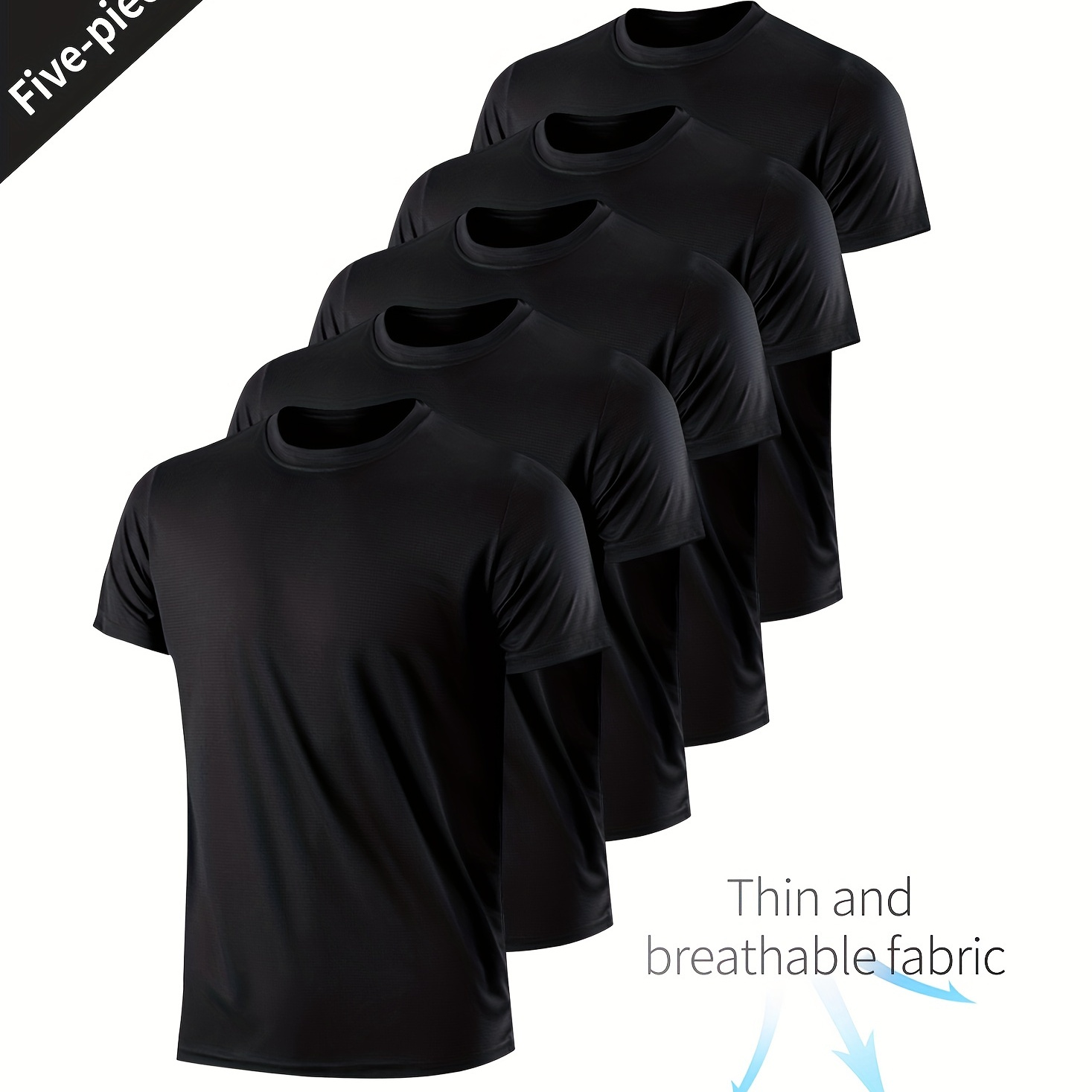 

5pcs Men's Solid Color Ultralight Crew Neck T-shirt, Breathable Quick Drying Sweat Absorbing Sport Bodybuilding Shirt For Training Fitness Gym Running