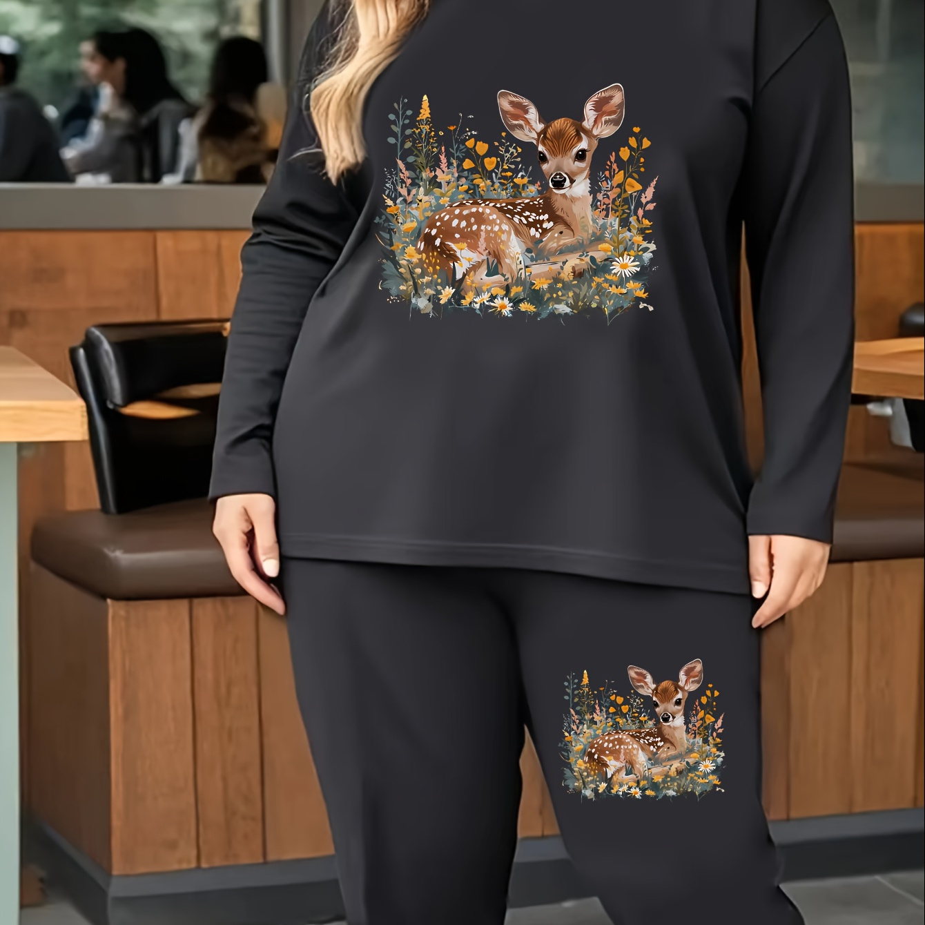 

's Size Outfit: Long Top & Leggings Set - Washable