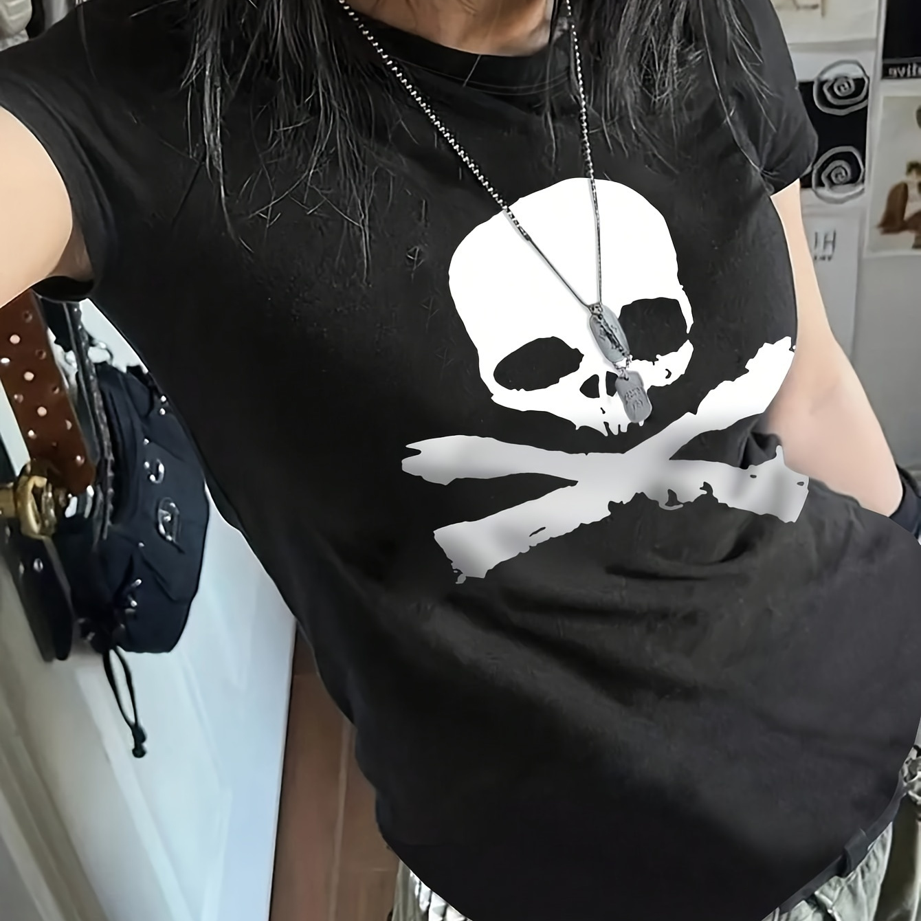 

Skull Print Crew Neck T-shirt, Y2k Short Sleeve Top For Summer & Spring, Women's Clothing