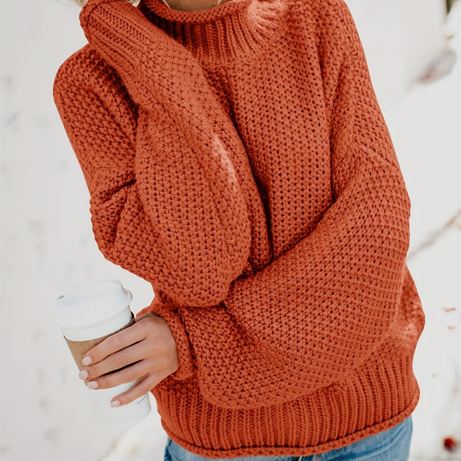 

Turtle Neck Rolled Hem Pullover Sweater, Casual Drop Shoulder Sweater For Fall & Fall, Women's Clothing