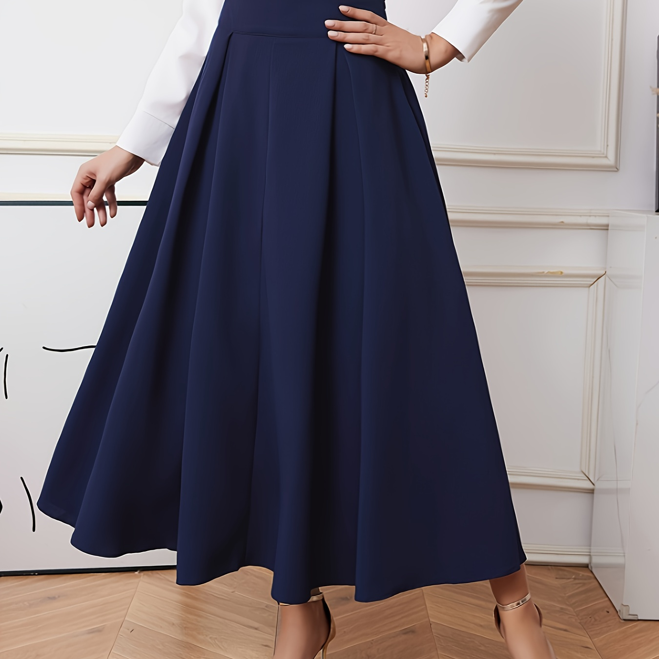 

Jupe Taille Haute Unie, Jupe Longue Ample Et Élégante Pour Le Printemps Et L'automne, Vêtements Pour Femmes