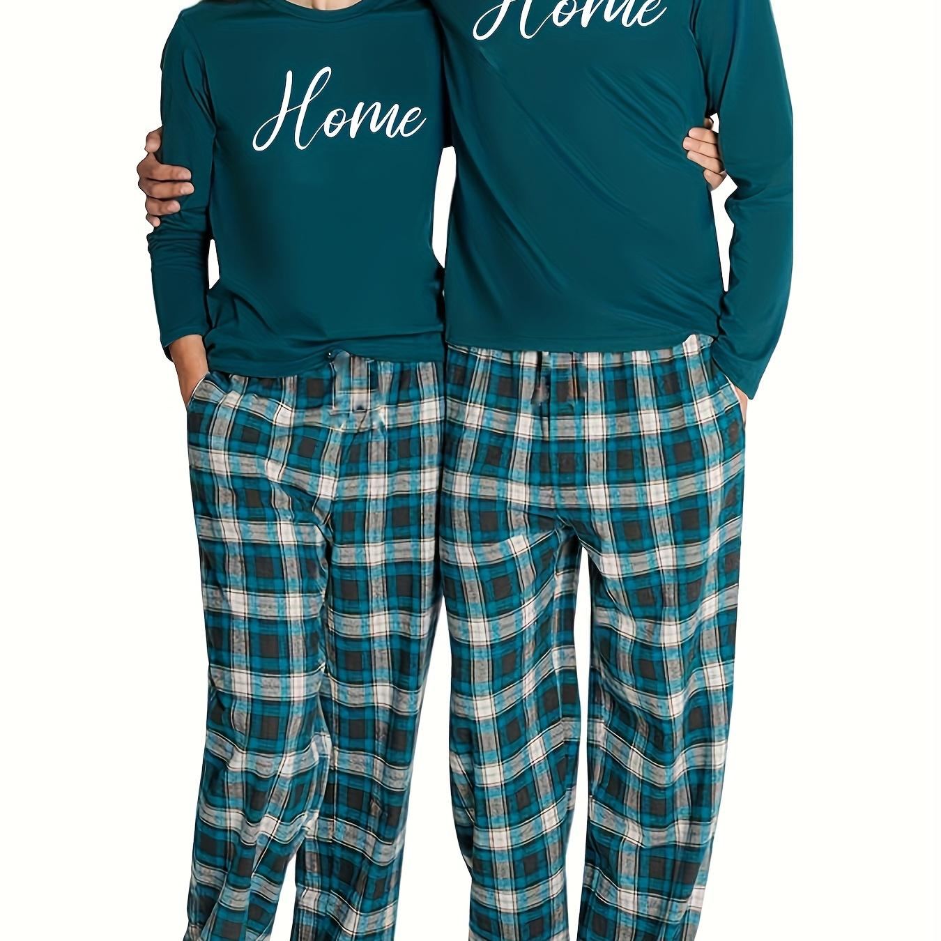 

Unisex Polyester Pajama Set, Long Sleeve Crew Neck Pullovers With Pockets, Casual Knit Fabric Sleepwear, Regular Fit, Slight Stretch, Random Print, For Spring/fall - 95% Polyester 5% Spandex