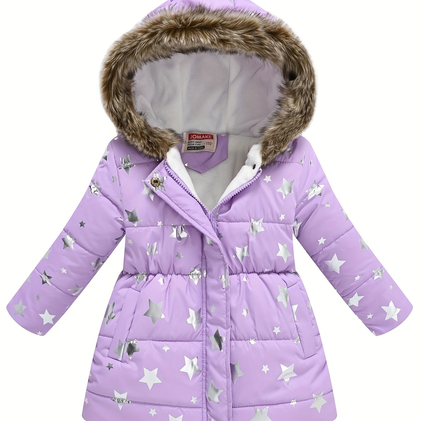 

Jomake Girls' -patterned Hooded Puffer Jacket - Cozy Polyester Fleece-lined, Long Sleeve Winter Coat With Pockets | Machine Washable | Casual Outerwear For Fall/winter