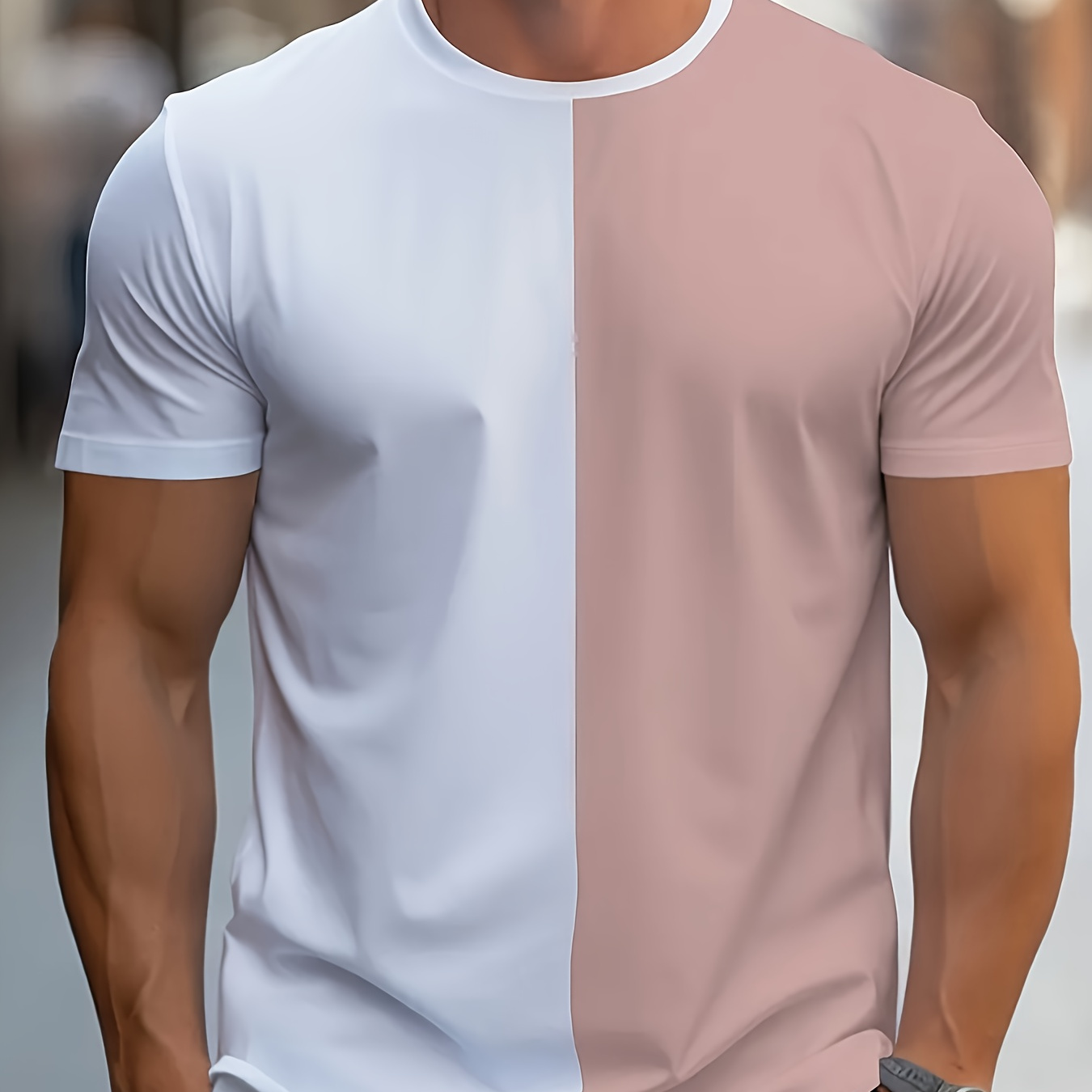 

Color Blocked Crew Neck Short Sleeve T-shirt For Men, Casual Summer T-shirt For Daily Wear And Vacation Resorts