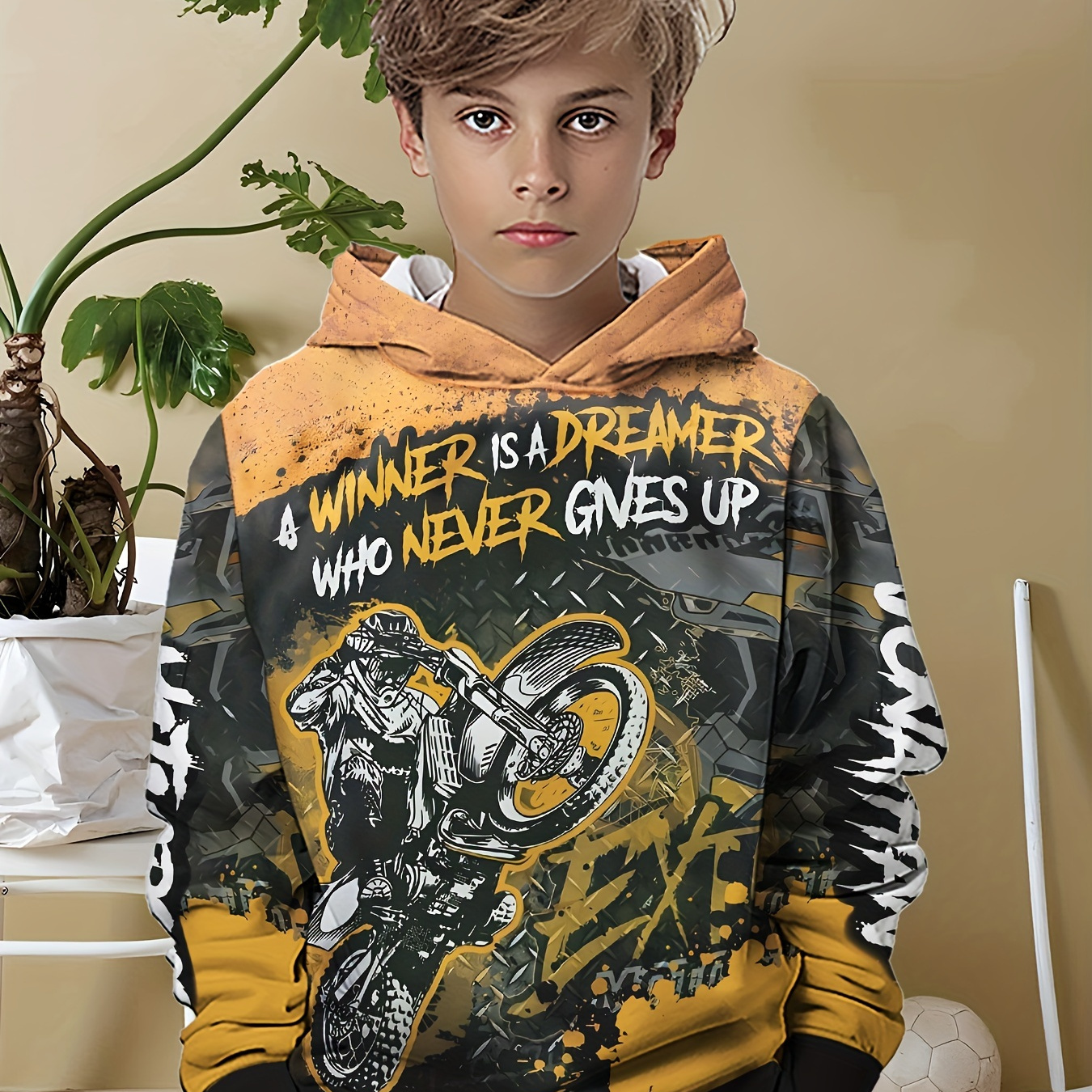 

Give Up Pattern Long Sleeve Hoodies For Boys, For