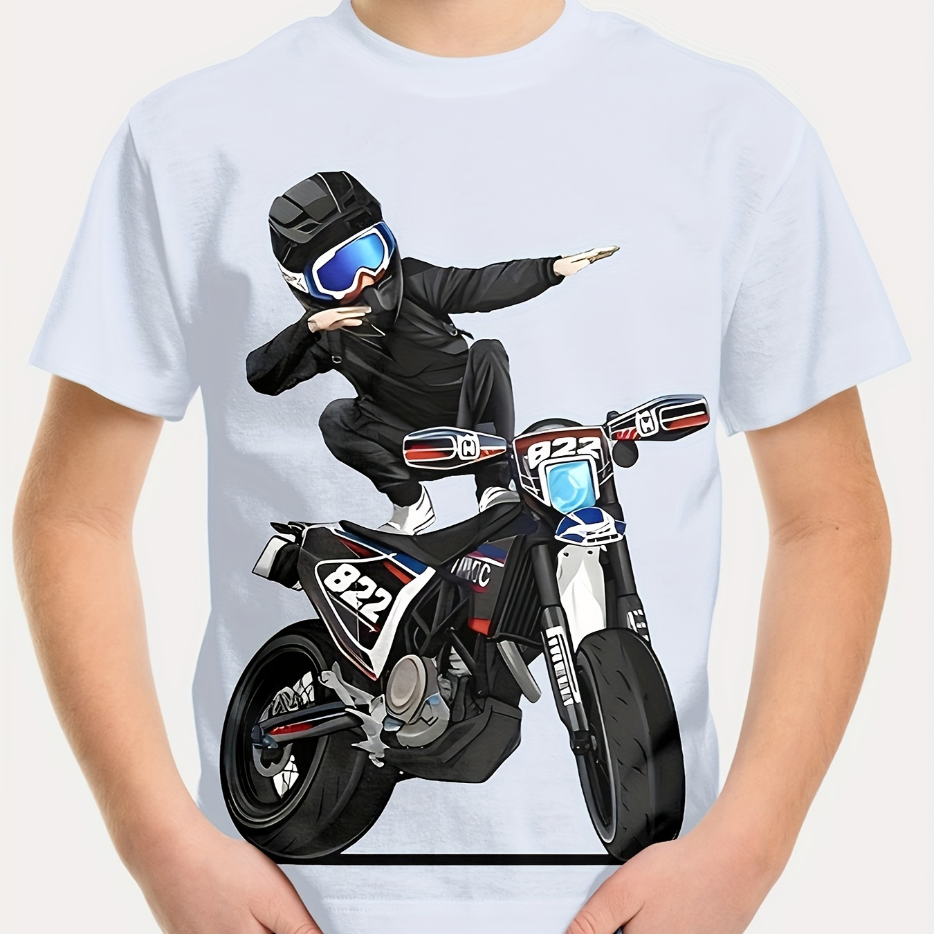 

Cool Motorcycle Rider 3d Print Boys Creative T-shirt, Casual Lightweight Comfy Short Sleeve Tee Tops, Boys Clothes For Summer