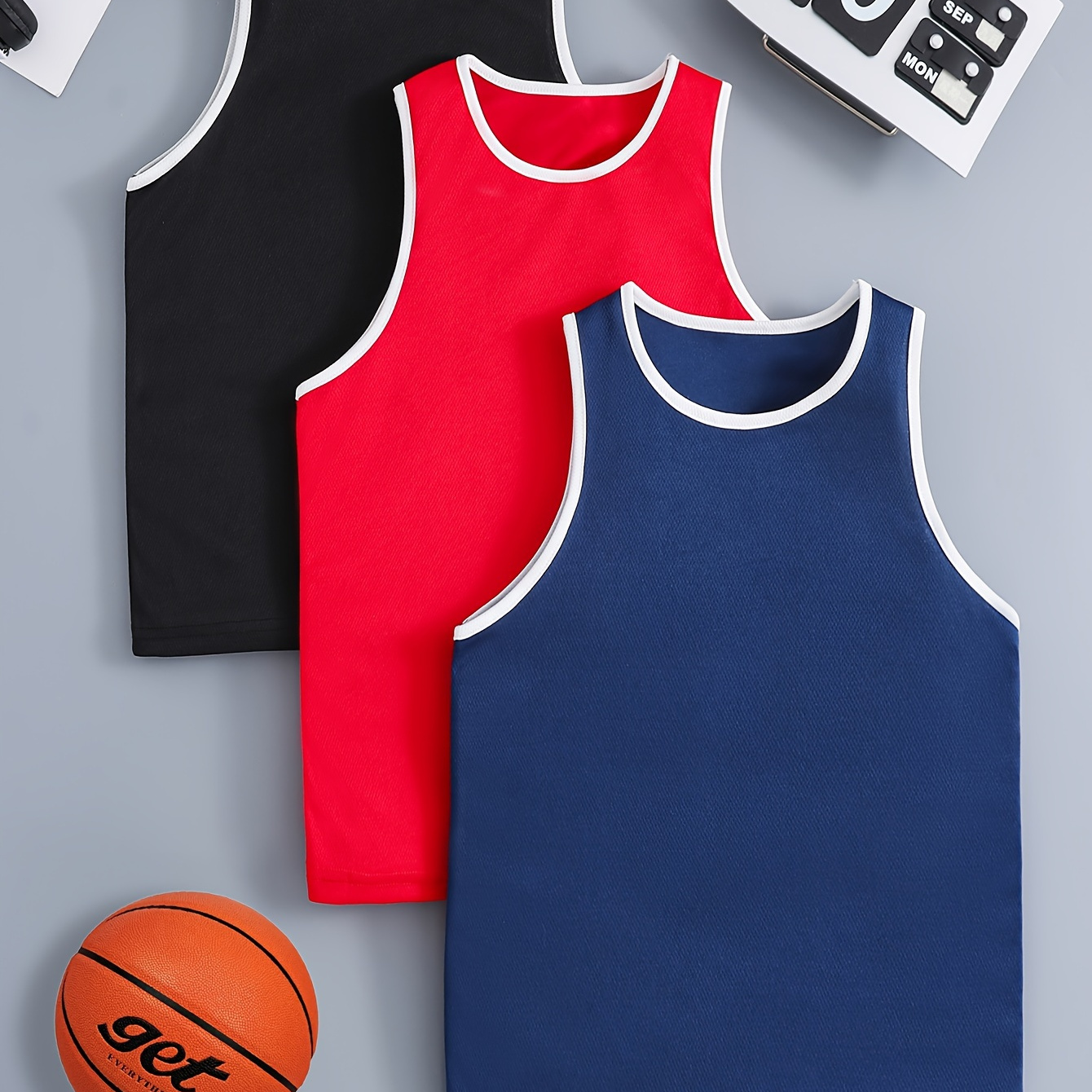 

3pcs Boys Breathable Creative Tank Tops, Casual Crew Neck Sleeveless Fitness Vest, Boys Clothes For Summer
