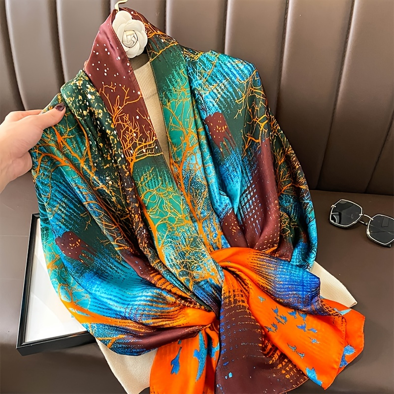 Mature Print Silky Scarf Classical Satin Smooth Thin Large Shawl Women's  Outdoor Sunscreen Decoration Scarf - Temu