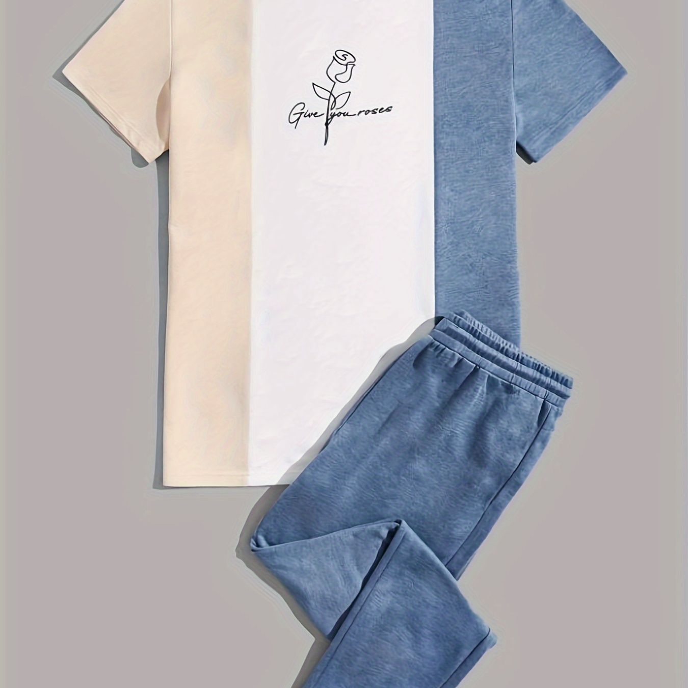 

Ensemble T-shirt et pantalon court à imprimé floral et de couleur pour hommes, décontracté, à col rond, en polyester tricoté, pièces, coupe régulière pour les .