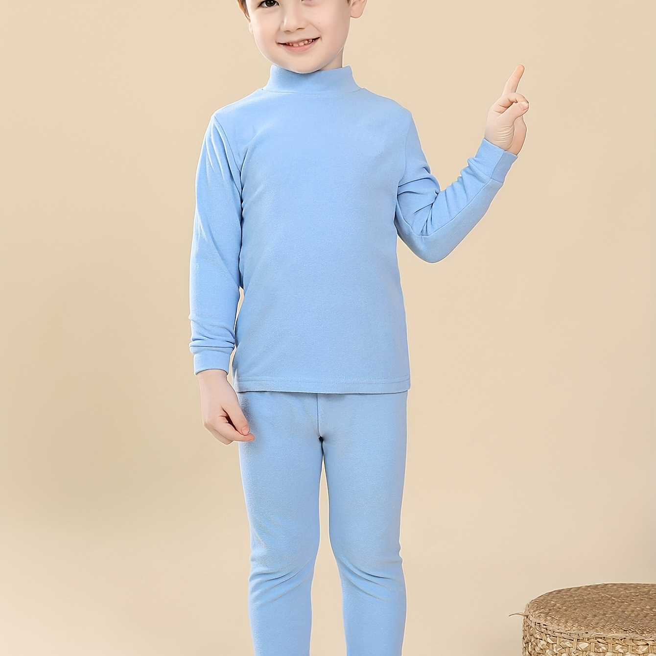 2 Pièces Sous-vêtement Thermique Pour Enfant En Bas Âge, Haut Et Pantalon À  Col Montant, Vêtements Doux Et Confortables Pour Garçon Pour Le Printemps