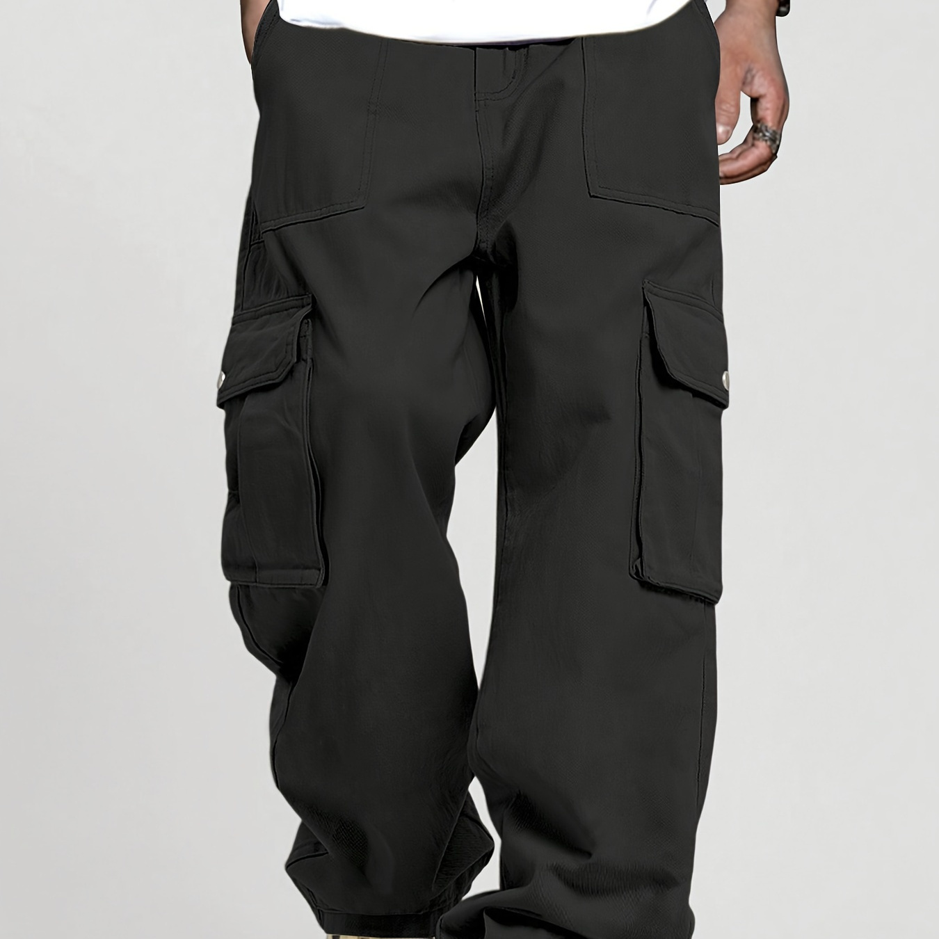 

Pantalon cargo pour hommes avec cordon de serrage et poches de couleur unie, coupe ample et tendance pour une tenue décontractée