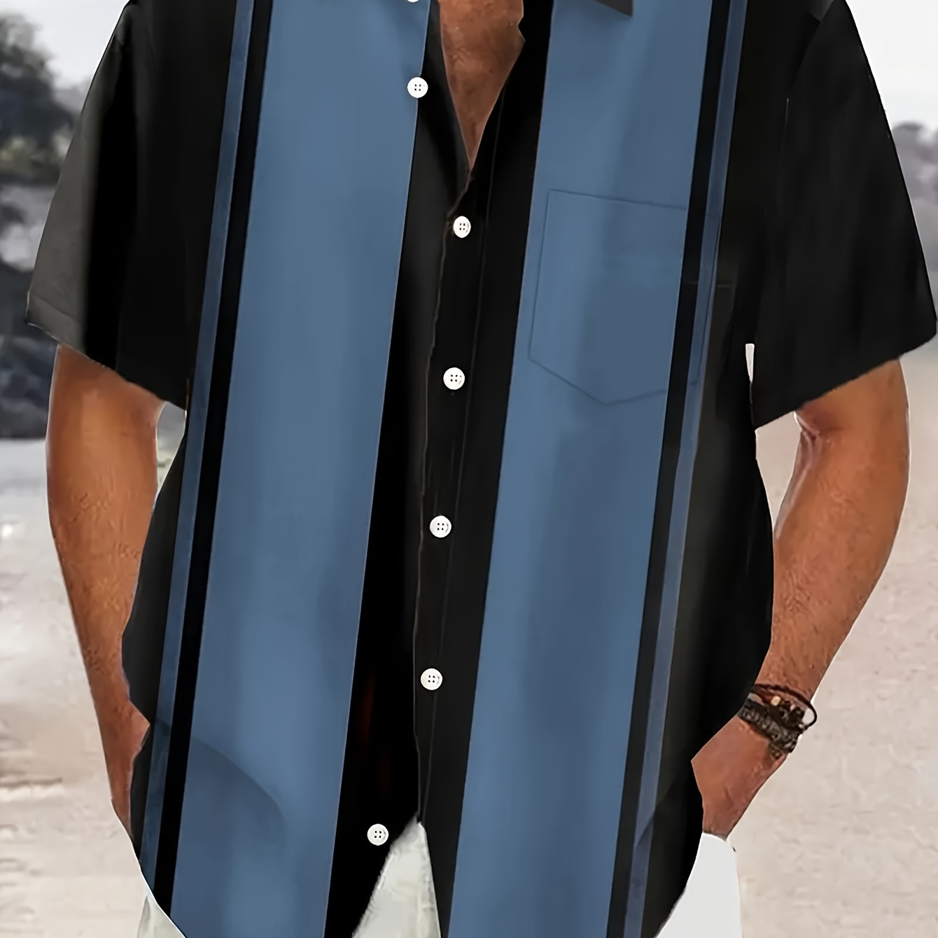 

Men's Striped Short Sleeve Lapel Shirt Top, Male Casual Button Up Shirt For Summer Daily Wear And Vacation Resorts