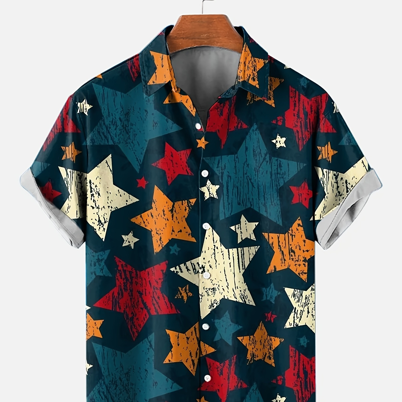 

Five-pointed Stars Graphic Design Men's Fashion Short Sleeve Button Down Lapel Hawaiian Style Shirt For Summer Resort Vacation