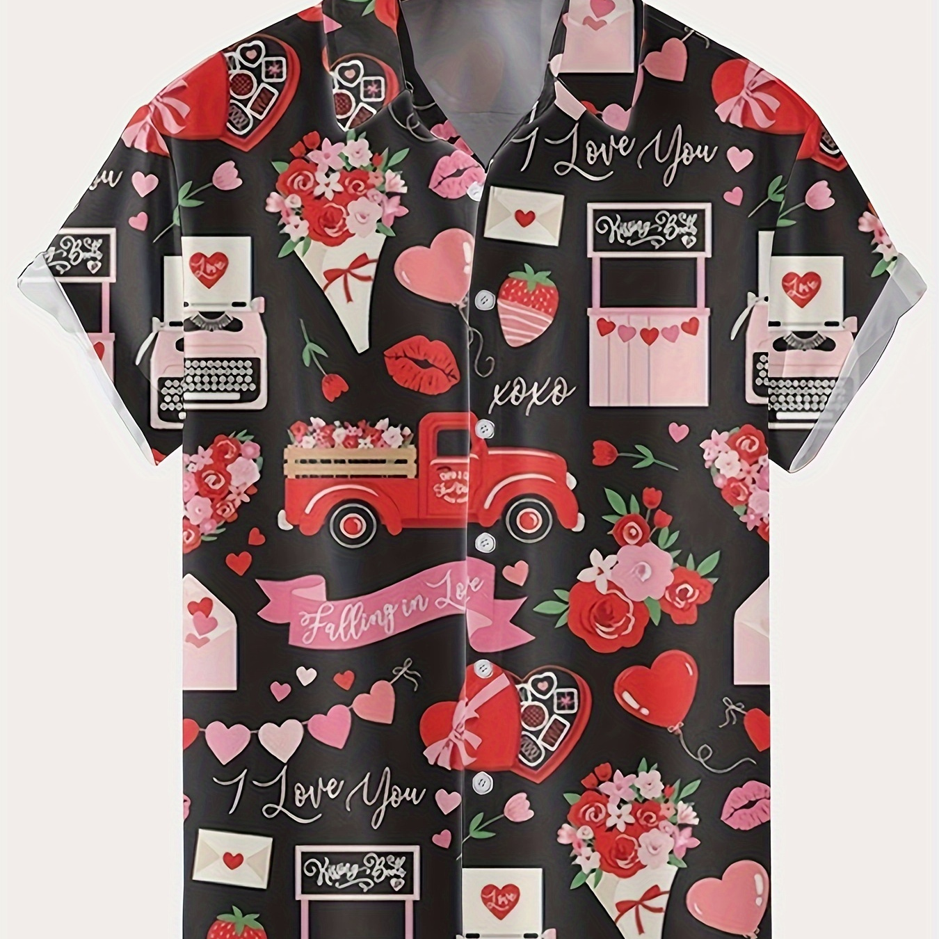 

Chemise À Col En Lapin À Manches Courtes Pour Hommes Avec Impression Intégrale De Dessins Animés Sur Le Thème De La Saint-Valentin, Vacances D'été, Cadeau Pour Hommes