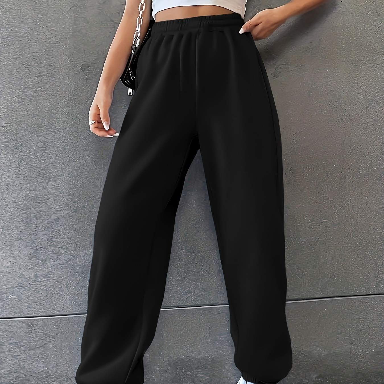 

Elastic Waist Fitted Bottom Joggers, Casual Sporty Pants For Spring & Summer, Women's Clothing