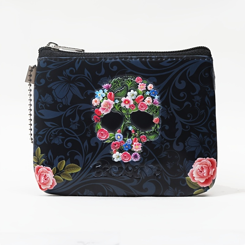 

Skull Pattern Zipper Cosmetic Bag, Portable Versatile Coin Purse, Lightweight Makeup Bag