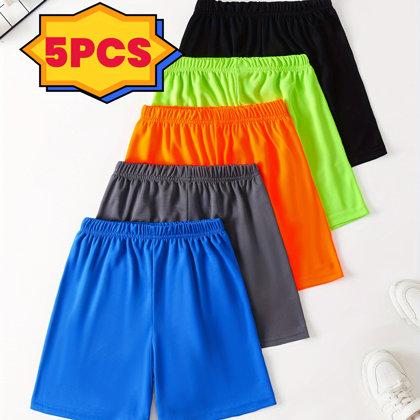 

5-pack Boys Breathable Mesh Quick Dry Casual Track Shorts Set, Comfy Shorts For Spring/summer