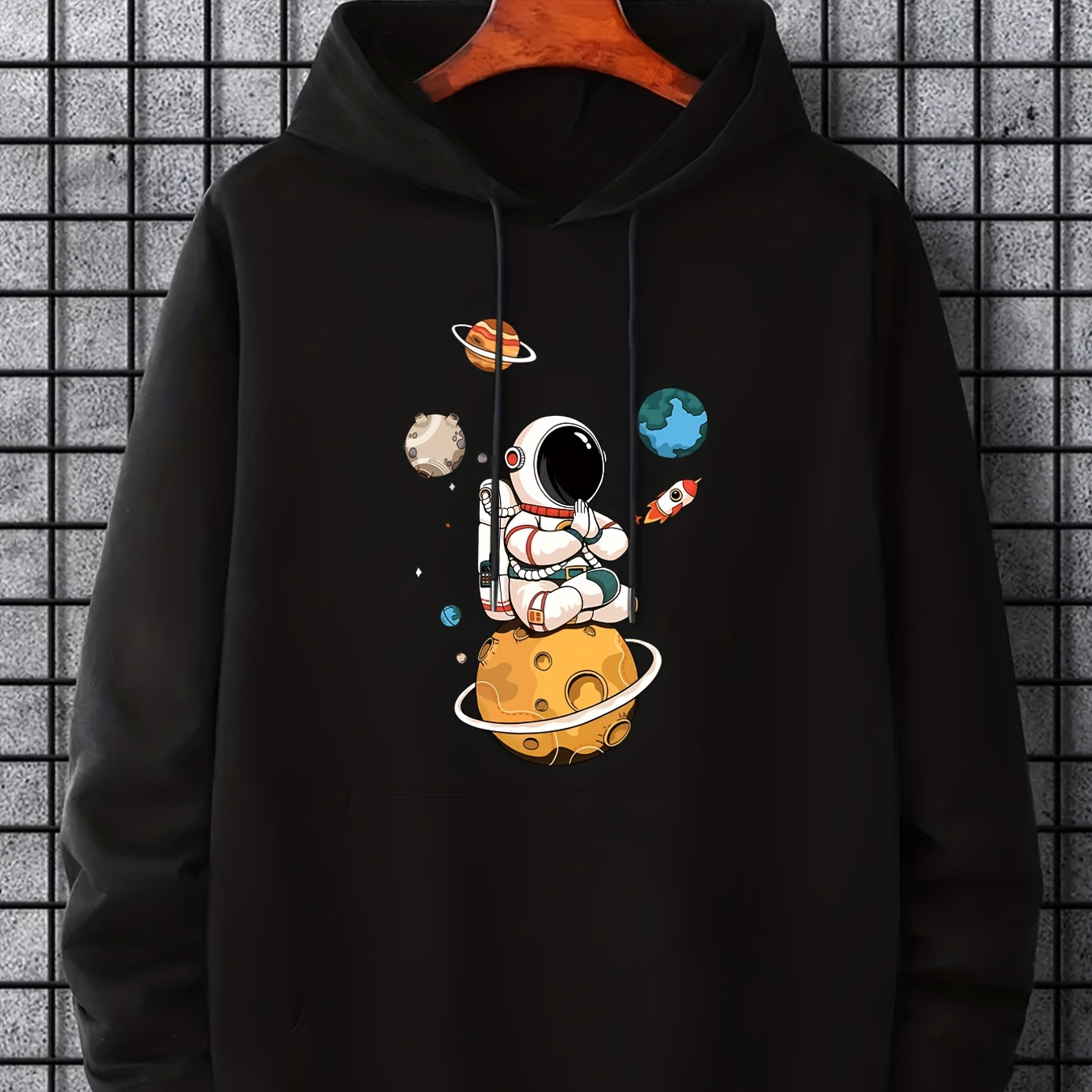 

Cartoon Astronaut Print Hoodie, Hoodies For Men, Men's Casual Graphic Design Pullover Hooded Sweatshirt With Kangaroo Pocket Streetwear For Winter Fall, As Gifts