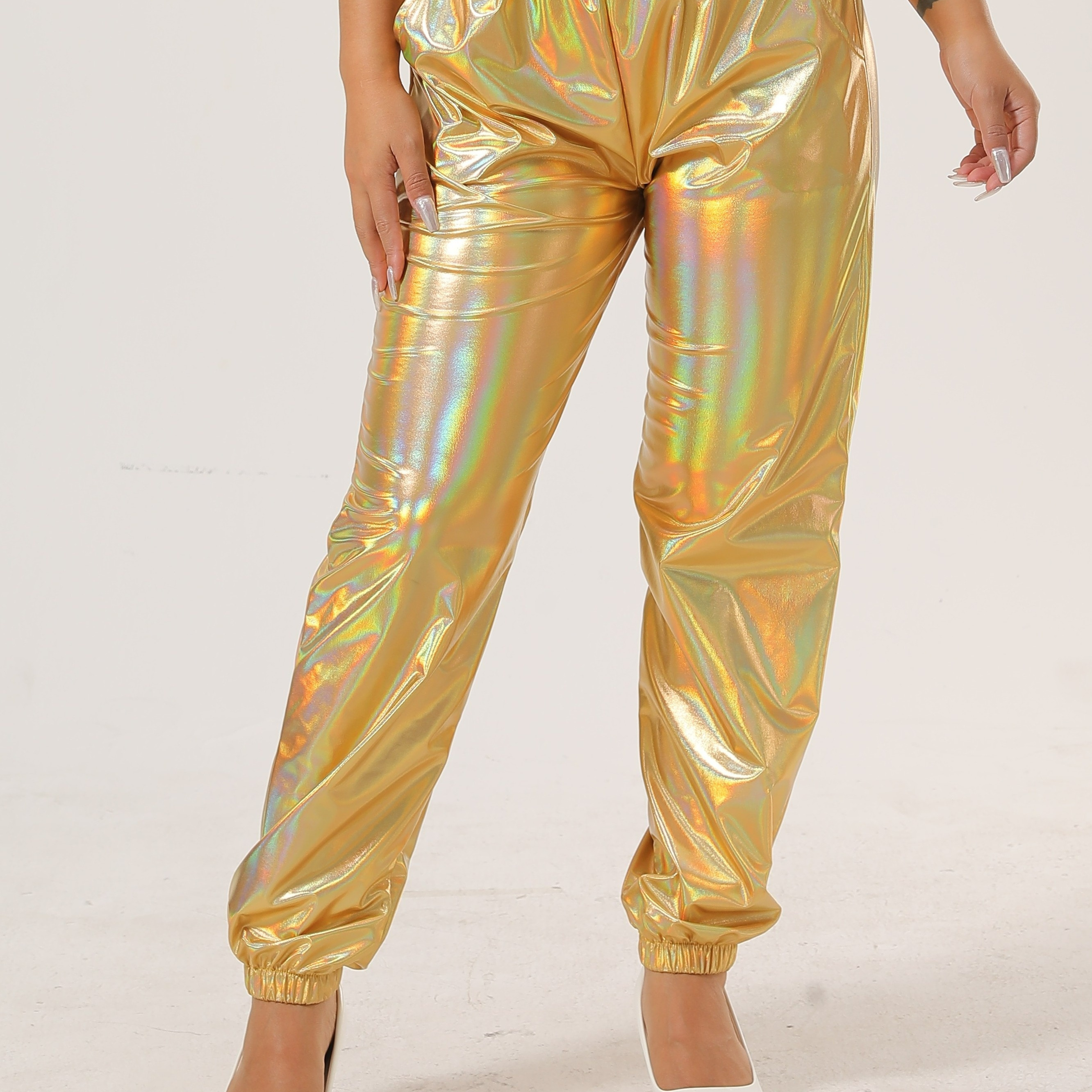 

Women' Metallic Jogger Pants, 100% Polyester Knit Fabric, With Pockets, Solid Color, , Adult Fit