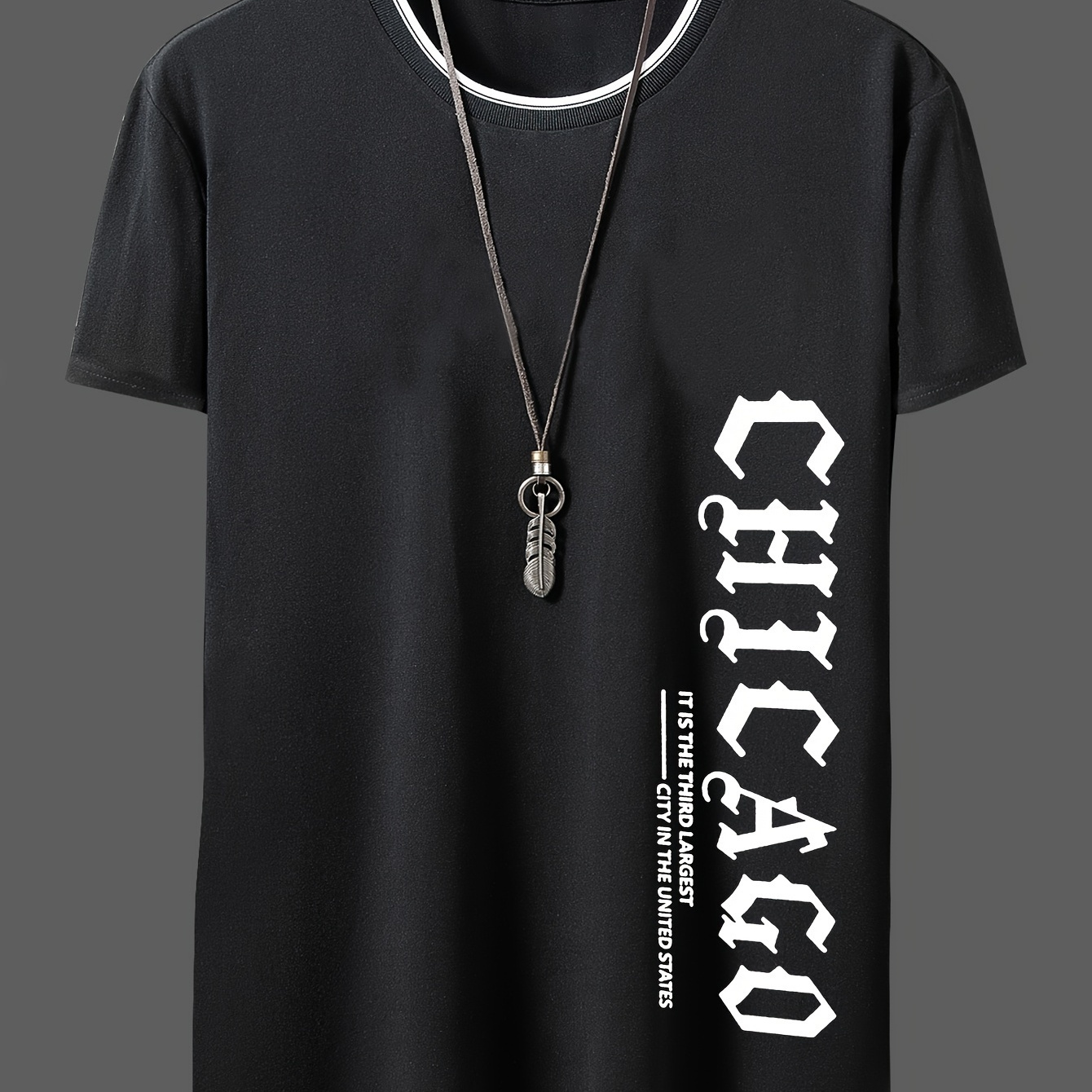 

Men's "chicago" Letter Print T-shirt, Crew Neck And Short Sleeve Tee, Casual And Stylish Tops For Summer Casual And Street Wear