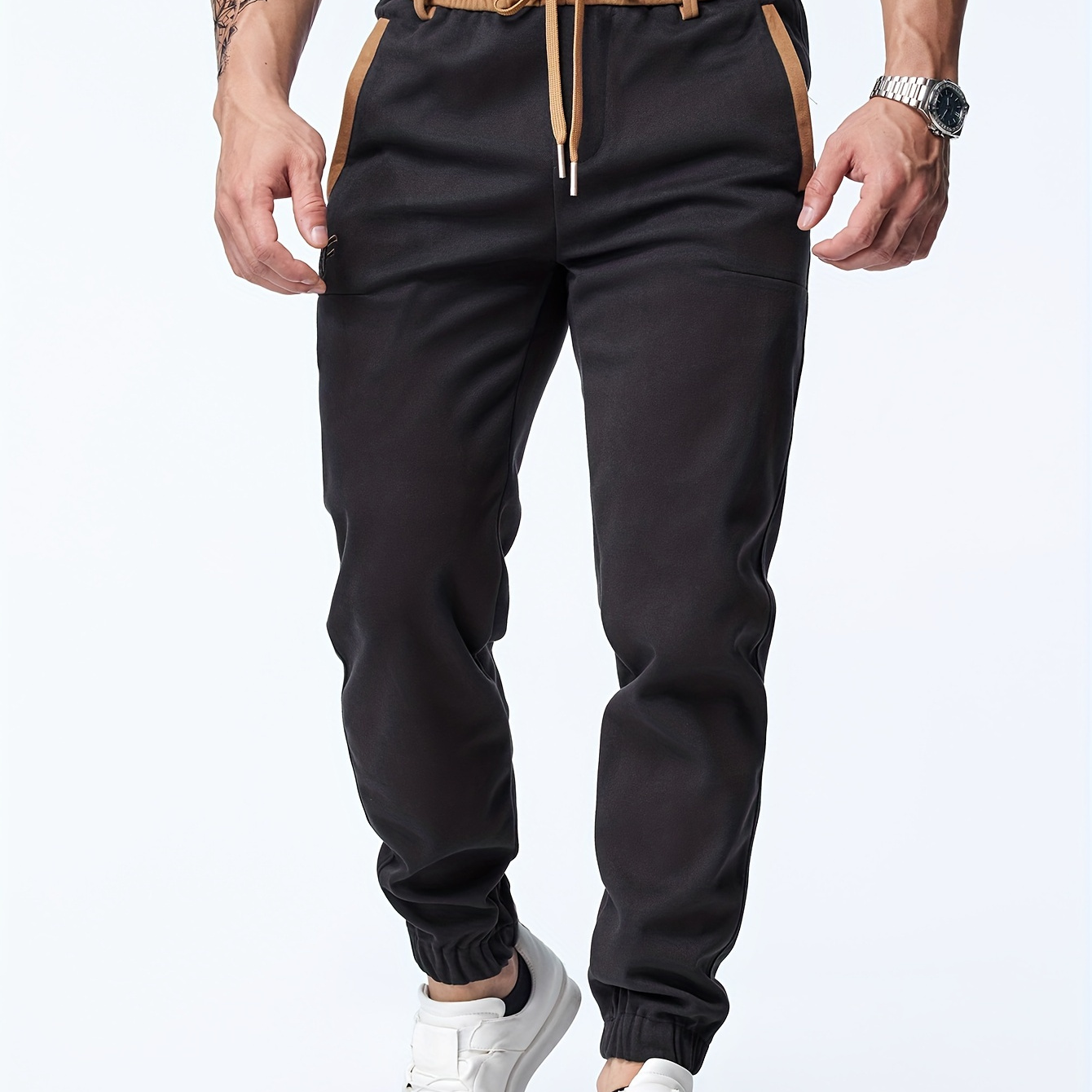 

Men's Casual Waist Drawstring Joggers, Chic Stretch Sports Pants For Spring Summer