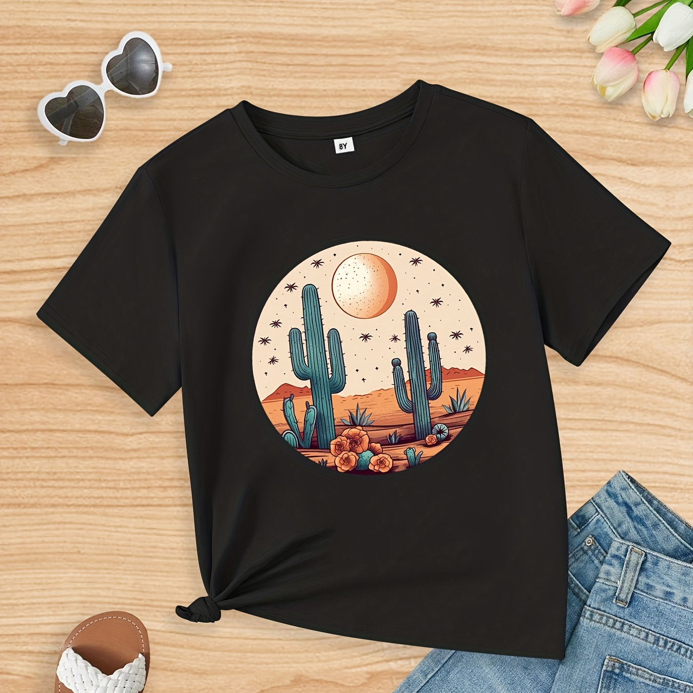 Camiseta Infantil Imagem de desenho animado cacto cacto cacto