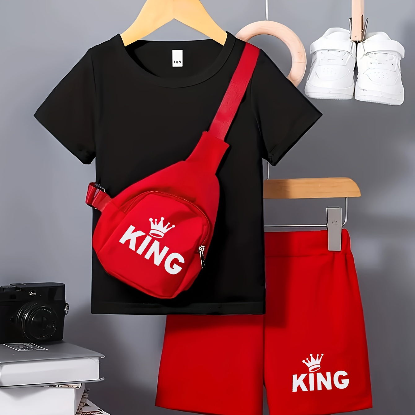 

2pcs Boy's T- & & Bag Set, Summer Kids Clothes For &