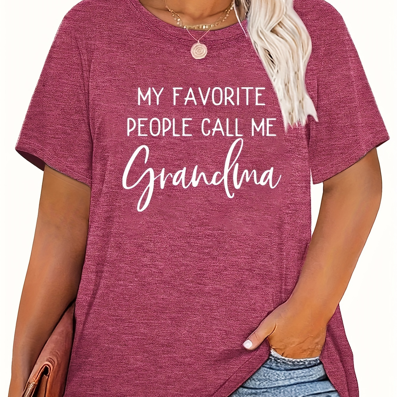 

Plus Size Letter Grandma Print T-shirt, Casual Crew Neck Short Sleeve T-shirt, Women's Plus Size clothing