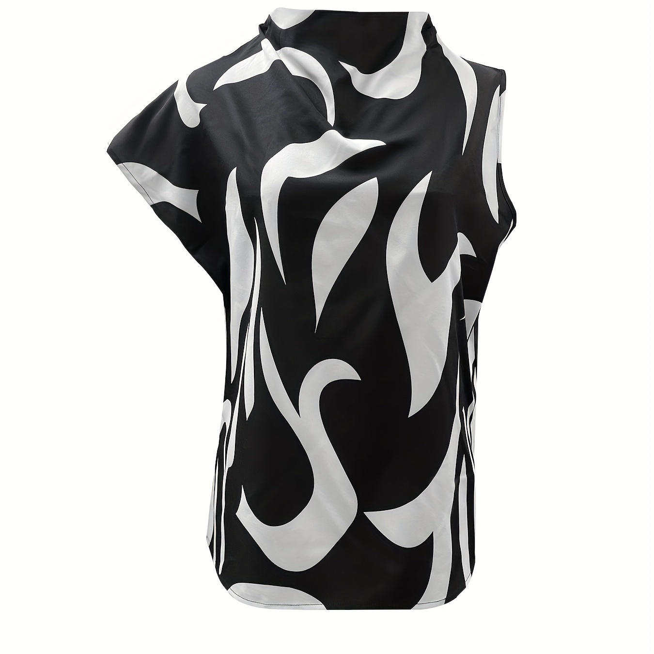 

Blouse col montant color block, haut asymétrique décontracté à manches volantées pour le printemps et l'été, vêtements pour femmes