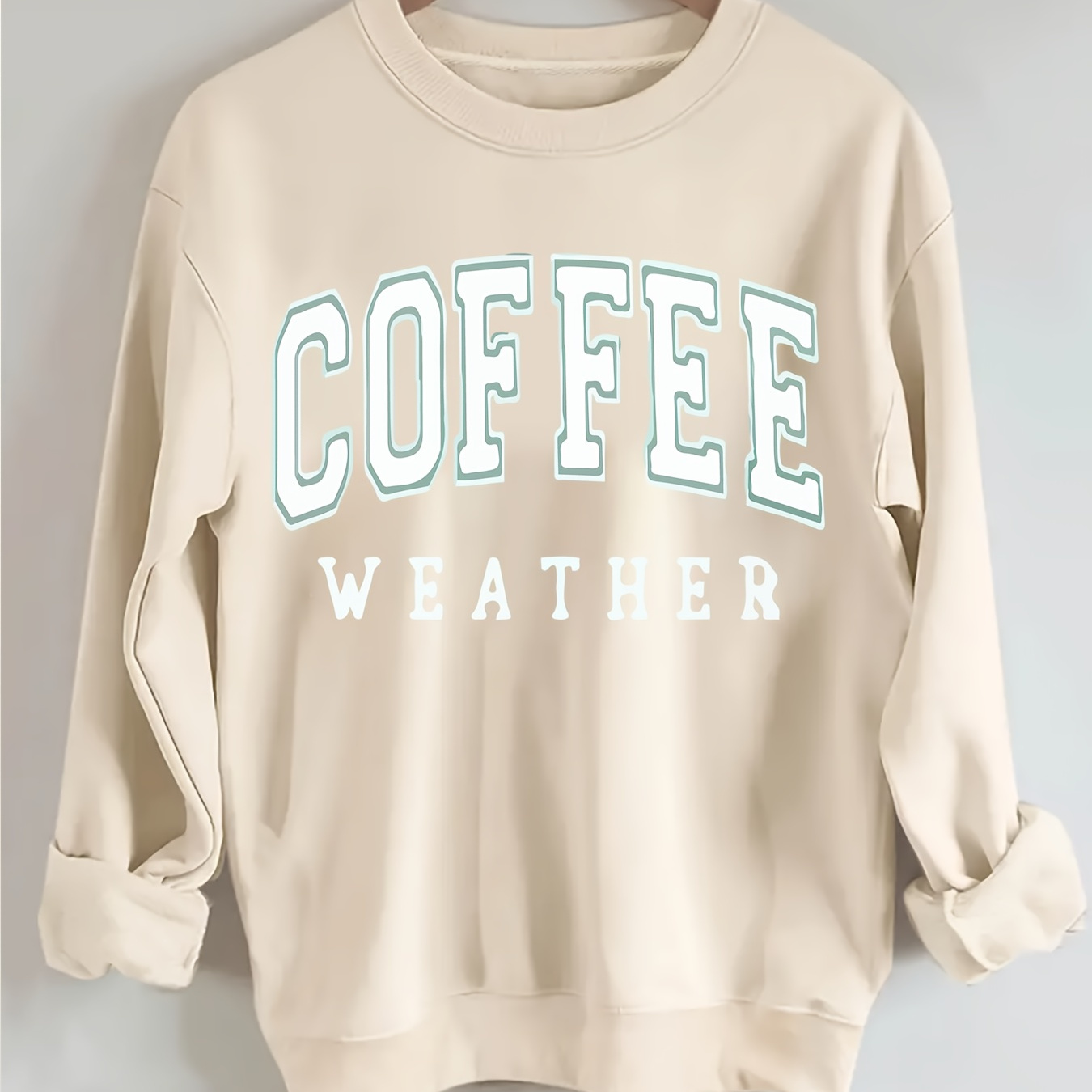 

Plus Size Coffee Print Sweatshirt, Casual Long Sleeve Crew Neck Sweatshirt, Women's Plus Size Clothing