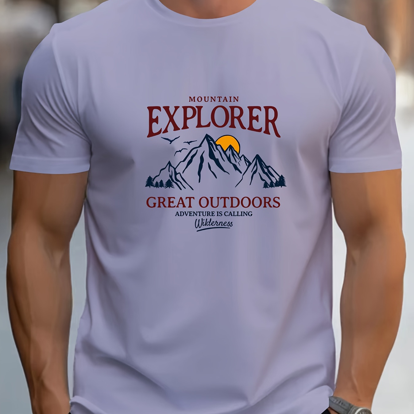 

T-shirt imprimé Mountain Explorer, T-shirts pour hommes, T-shirt décontracté à manches courtes pour l'été