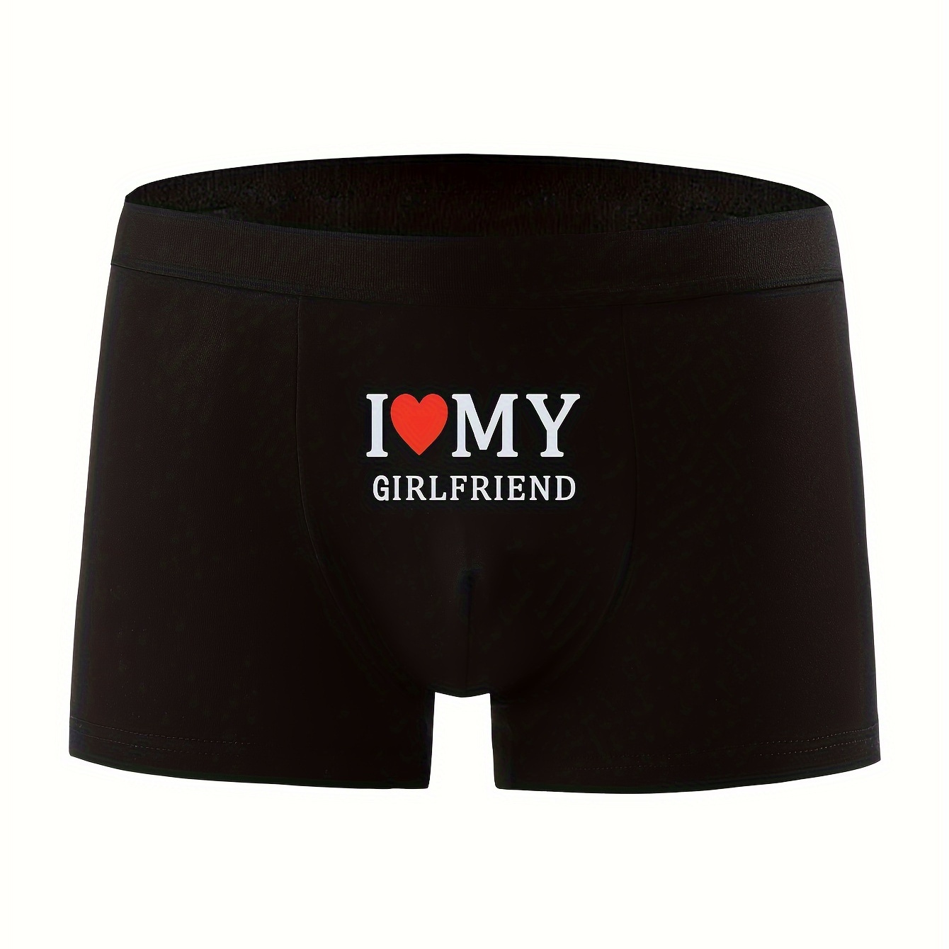 

Men's Polyester Boxer Briefs - 1 Pack, Shorts With "i Love My Girlfriend" Print, Comfortable Breathable Underwear With Medium Stretch, 95% Polyester 5% Elastane, Casual Knit Fabric