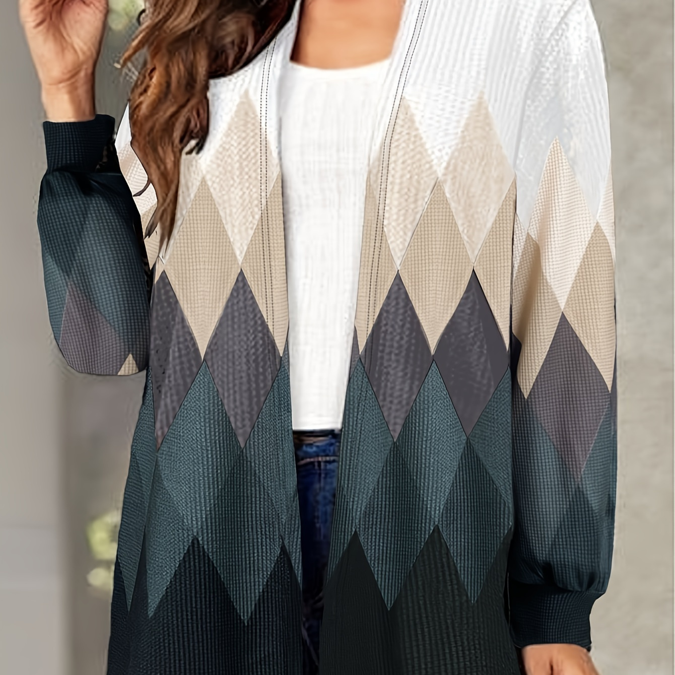 

Size Colorblock Waffle Knit Cardigan - Open Front, Long Sleeve, Machine Washable - Spring & Fall