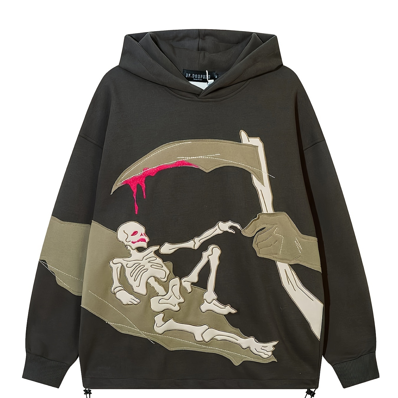 

Skull And Sickle Hoodie, Retro Embroidery, Patchwork, Contrasting Hip-hop, Street Dance, Skateboarding, And Hooded Hoodie