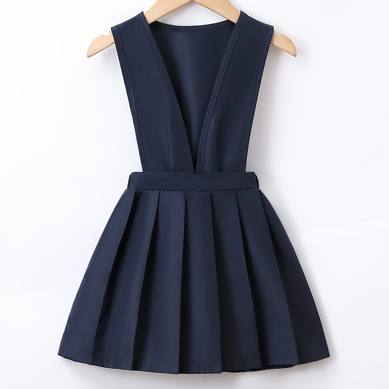 

Girls Lightweight & Breathable School Uniform Dress Deep V Preppy Style Suspender Pleated Overall Dress