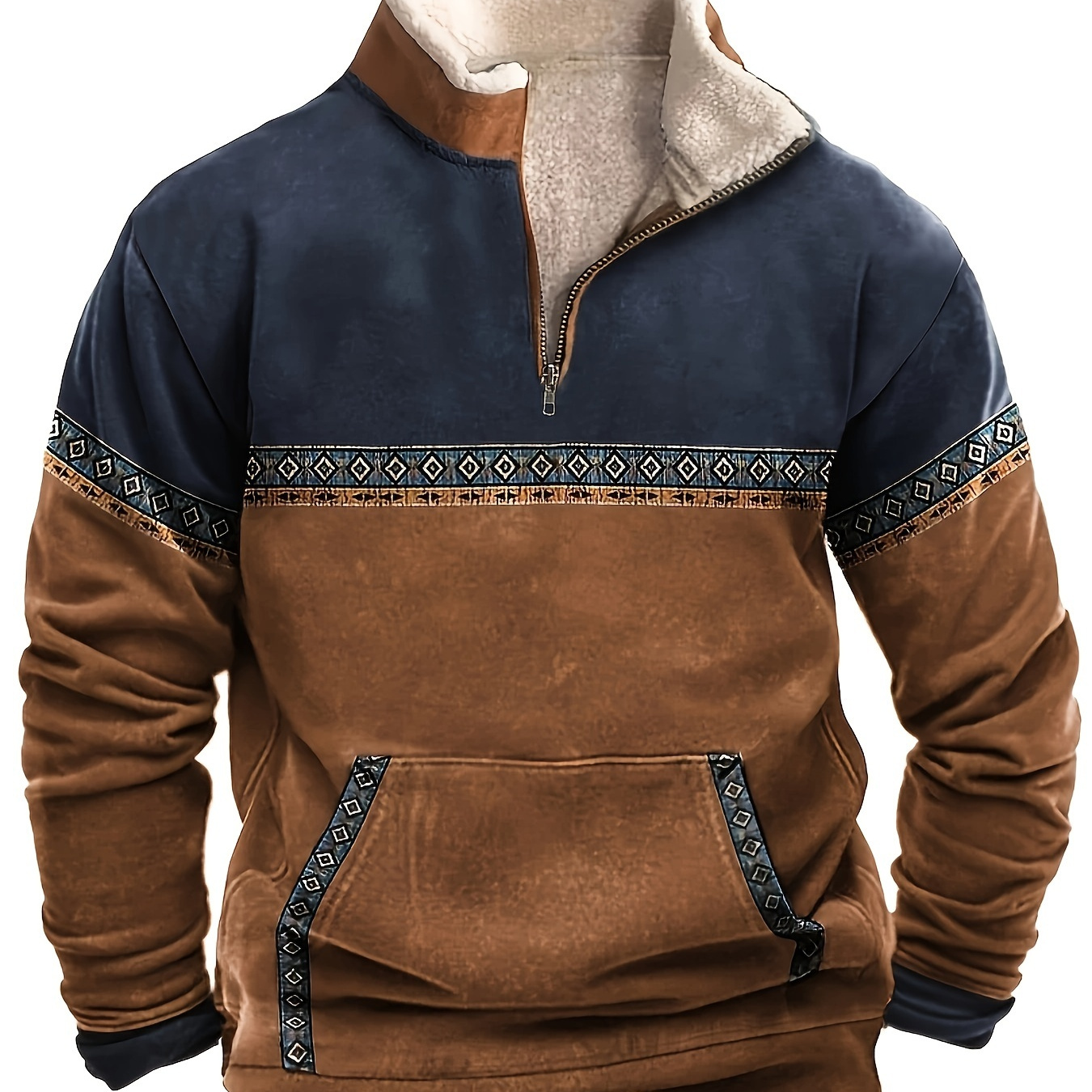 Men's V Neck Fleece Lined Sweatshirt For Men Retro Vintage Color Block Sweatshirts For Winter Fall Long Sleeve Tops